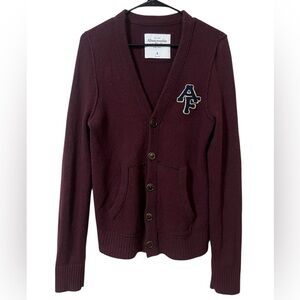 Abercrombie & Fitch Y2K burgundy wool cashmere long sleeve logo cardigan sweater